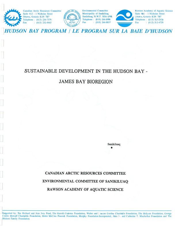 Sustainable Development in the Hudson Bay James Bay Bioregion