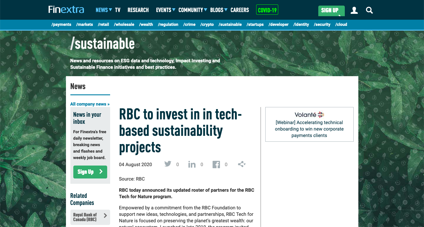 RBC to invest in in tech-based sustainability projects