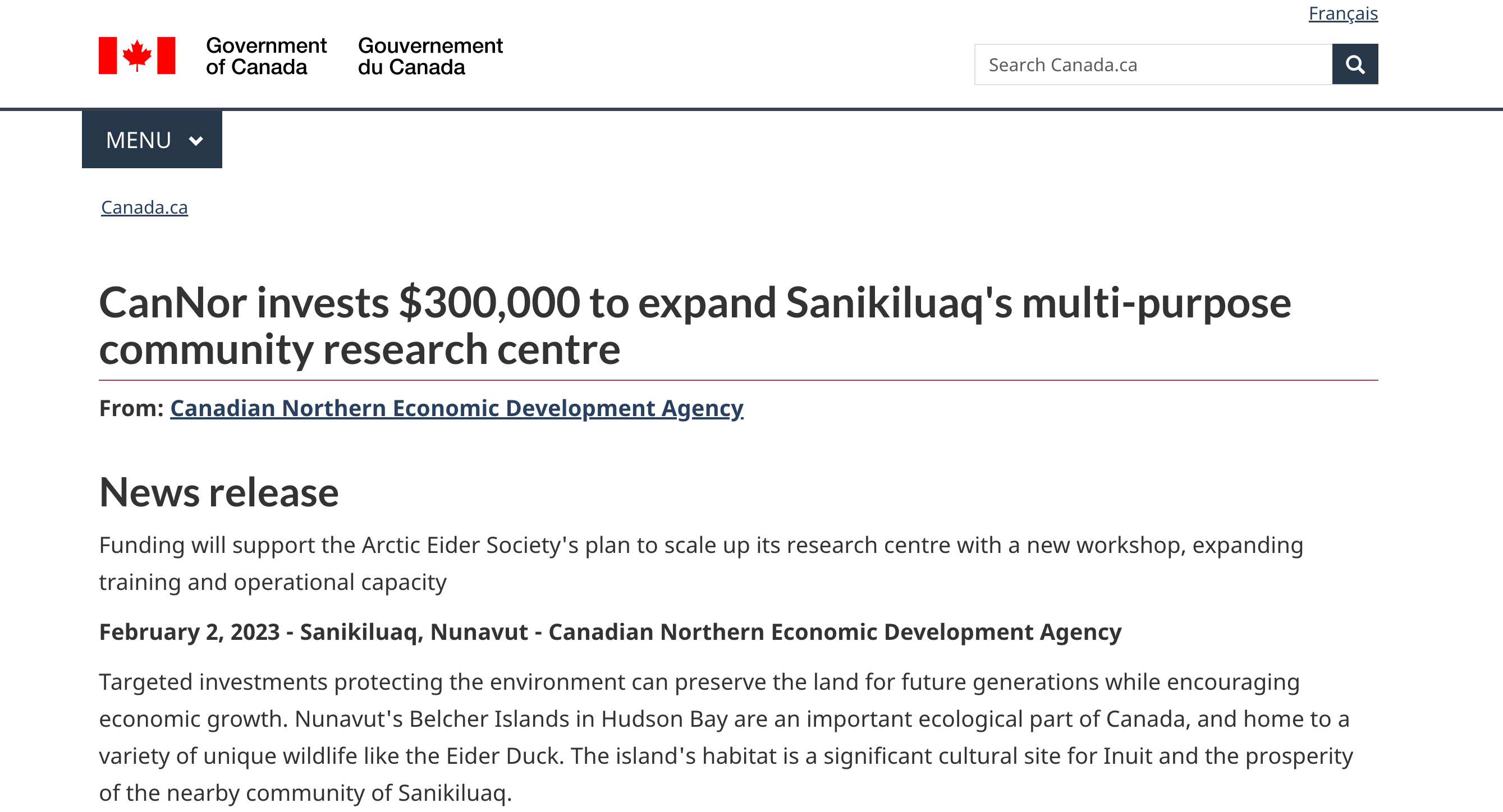 CanNor invests $300,000 to expand Sanikiluaq's multi-purpose community research centre 